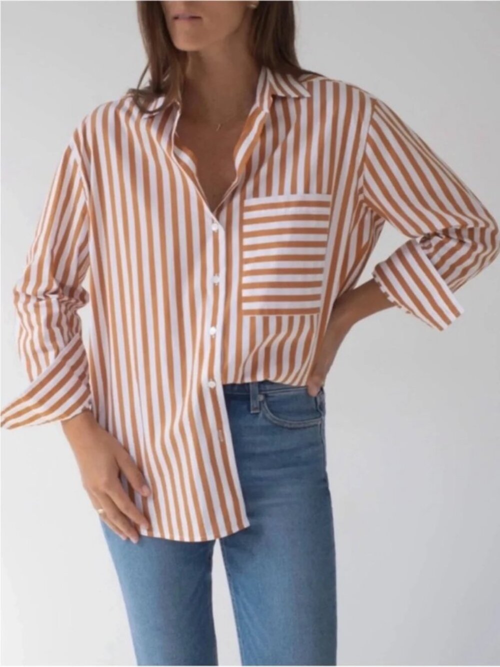 AYR The Deep End Shirt Aperitif Tan Brown Orange Stripe Size Small  Description